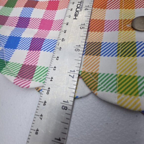 Smak Parlour Skirt Womens Large Rainbow Gingham Button Front Scallop Hem - Picture 8 of 8